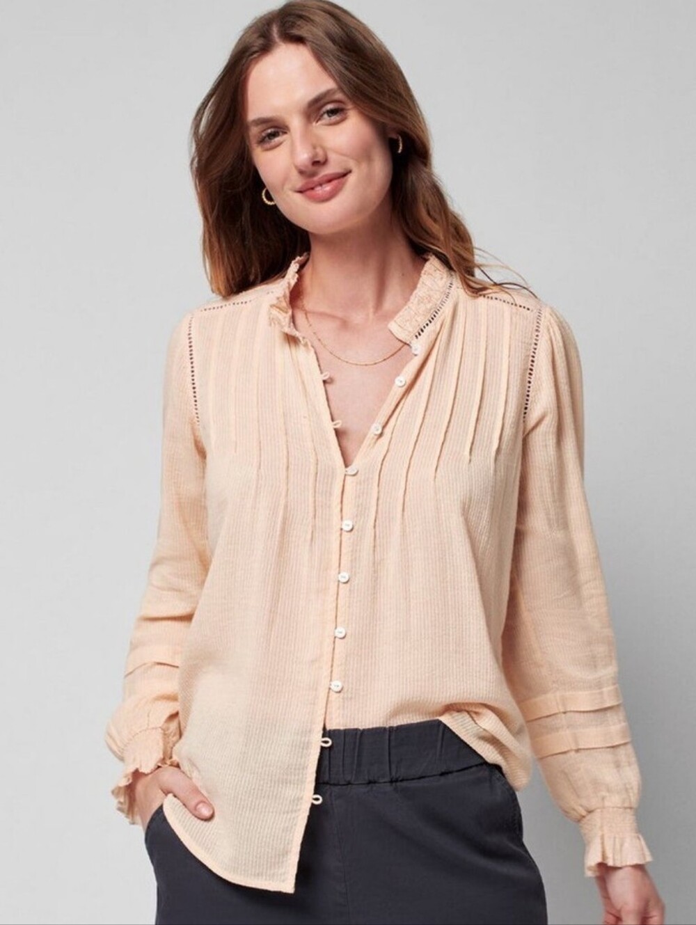 Faherty Willa Top Blouse XL Cream Bohemian Cottagecore Western Renaissance